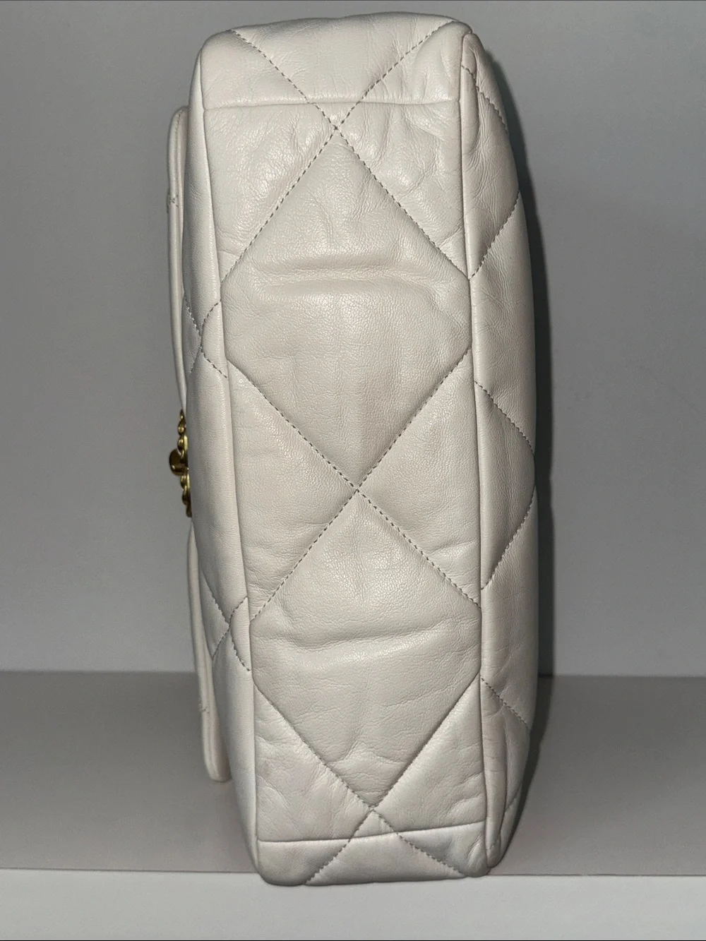 CHANEL 19 Medium Quilted Flap Bag in White with Silver and Gold Chain